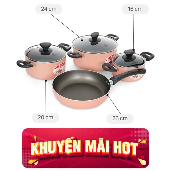 Bộ nồi chảo nhôm chống dính nắp kính Elmich EL1162E