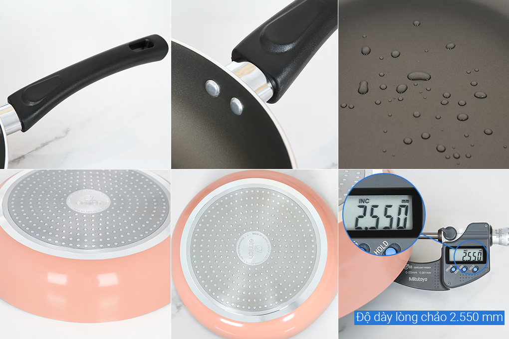 Bộ nồi chảo nhôm chống dính nắp kính Elmich EL1162E Màu Hồng đất