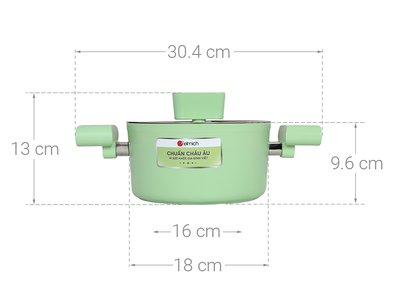 Nồi nhôm men sứ chống dính nắp kính 18 cm Elmich Hera II EL-5203GY18