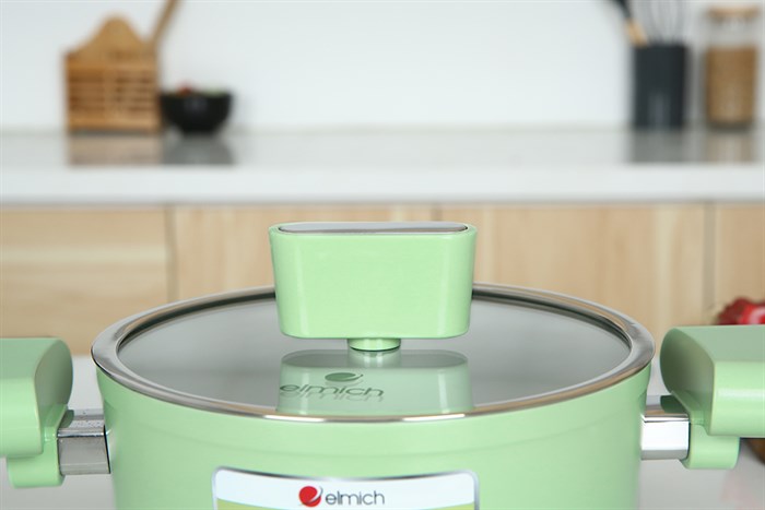 Nồi nhôm men sứ chống dính nắp kính 18 cm Elmich Hera II EL-5203GY18 Màu Xanh lá