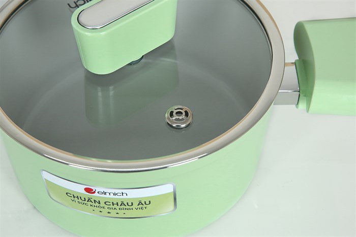 Nồi nhôm men sứ chống dính nắp kính 18 cm Elmich Hera II EL-5203GY18 Màu Xanh lá