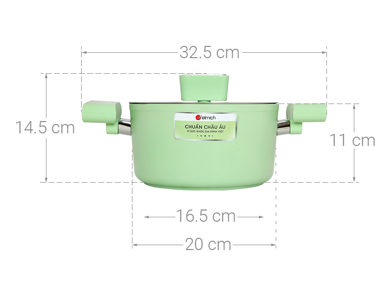 Nồi nhôm men sứ chống dính nắp kính 20 cm Elmich Hera II EL-5203GY20