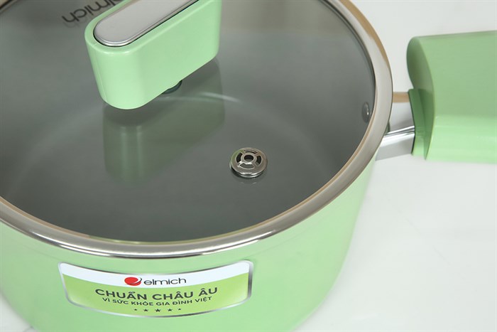 Nồi nhôm men sứ chống dính nắp kính 20 cm Elmich Hera II EL-5203GY20 Màu Xanh lá