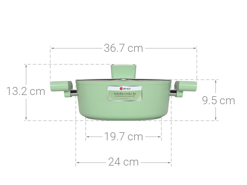 Nồi nhôm men sứ chống dính nắp kính 24 cm Elmich Hera II EL-5203GY24