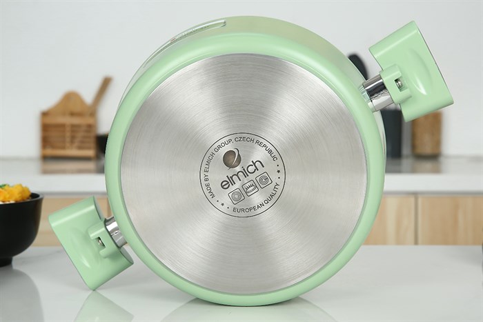 Nồi nhôm men sứ chống dính nắp kính 24 cm Elmich Hera II EL-5203GY24 Màu Xanh lá