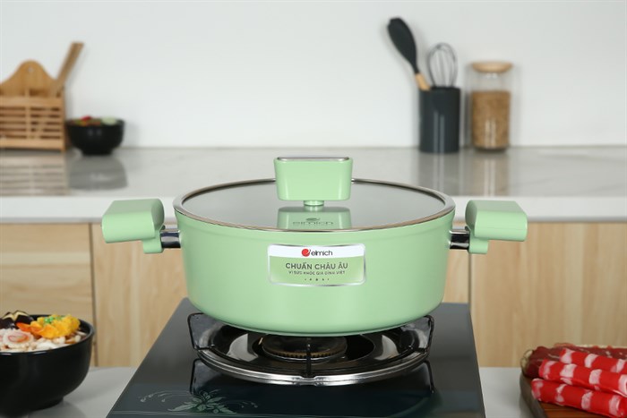 Nồi nhôm men sứ chống dính nắp kính 24 cm Elmich Hera II EL-5203GY24