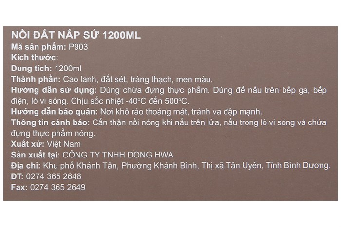 Nồi đất nắp sứ 16 cm Dong hwa P903 Màu Xanh đen đậm
