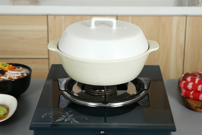 Nồi hấp đất nắp sứ 22 cm Dong hwa PT3.225 Màu Trắng