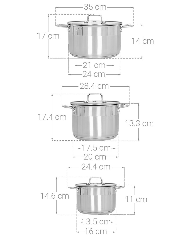 Bộ 3 nồi inox 3 đáy nắp kính Elmich EL-2324MN