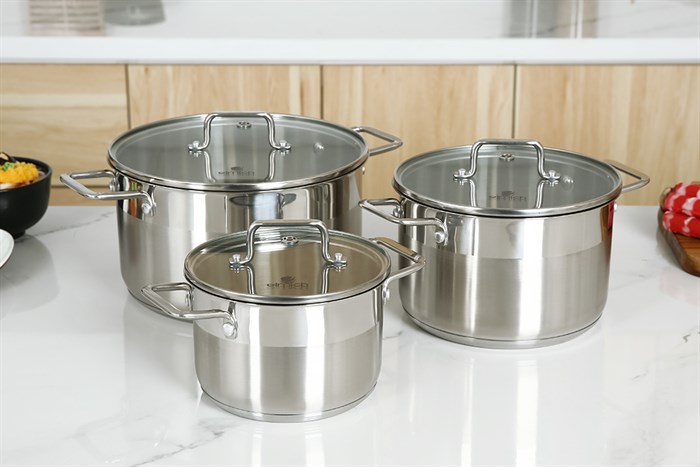 Bộ 3 nồi inox 3 đáy nắp kính Elmich EL-2324MN