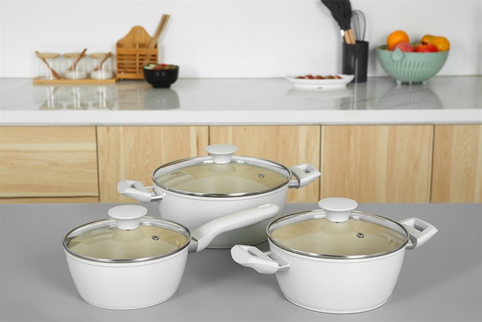 Bộ nồi quánh nhôm chống dính nắp kính Green Cook GCS227-T1