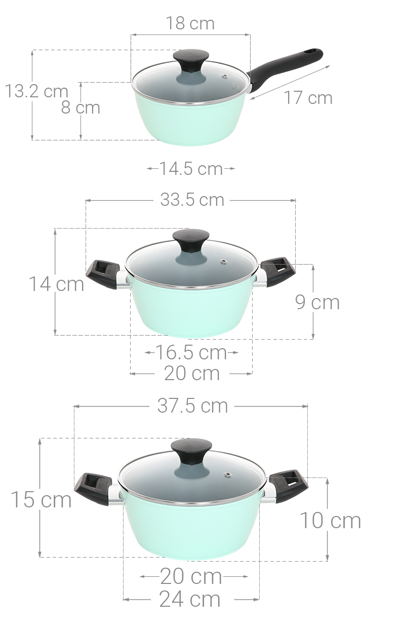 Bộ nồi quánh nhôm chống dính nắp kính Green Cook GCS229-T1