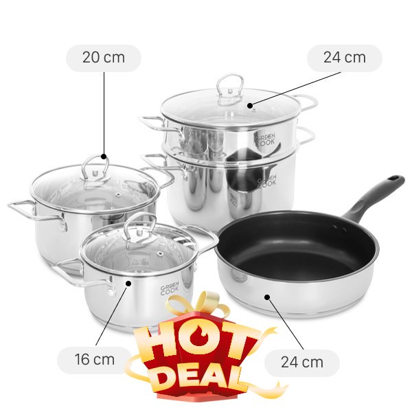 Bộ nồi chảo inox 5 đáy Green Cook GCS241-T1