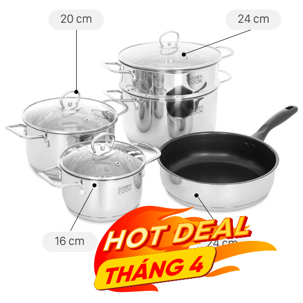 Bộ nồi chảo inox 5 đáy Green Cook GCS241-T1