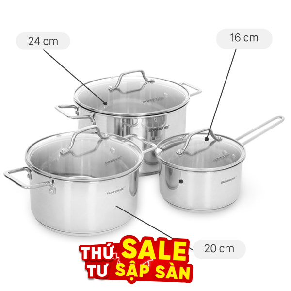 Bộ nồi quánh inox 5 đáy Sunhouse SHG601
