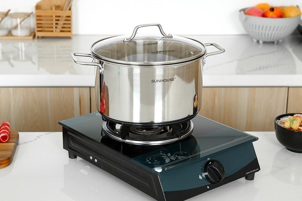 Bộ nồi quánh inox 5 đáy nắp kính Sunhouse SHG601 Màu Inox