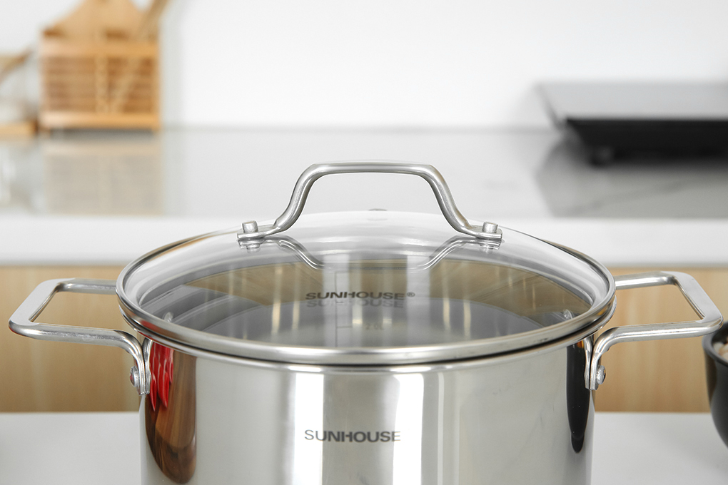 Bộ nồi quánh inox 5 đáy nắp kính Sunhouse SHG601 Màu Inox