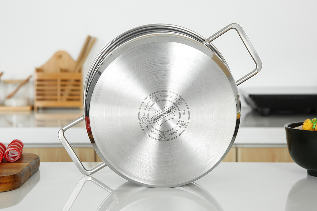 Bộ nồi quánh inox 5 đáy nắp kính Sunhouse SHG601 Màu Inox