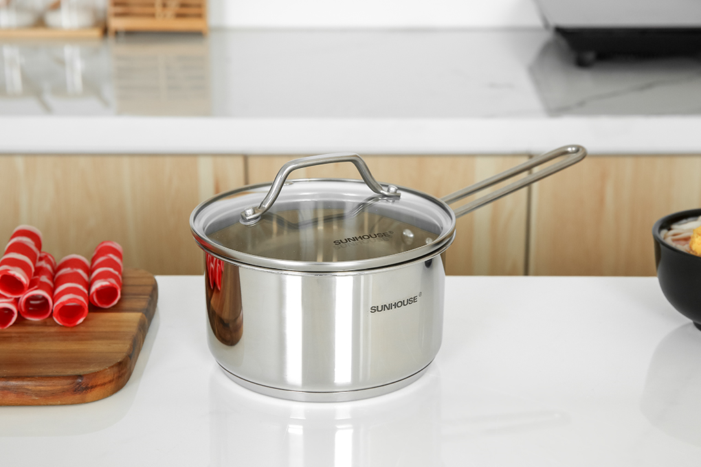 Bộ nồi quánh inox 5 đáy nắp kính Sunhouse SHG601 Màu Inox