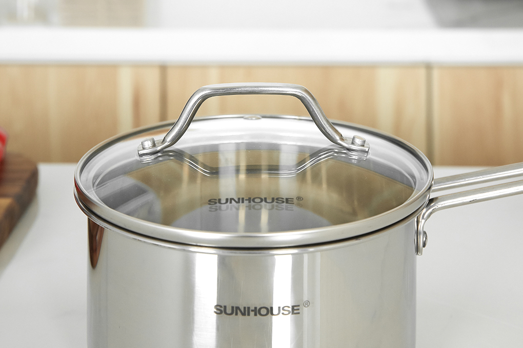 Bộ nồi quánh inox 5 đáy nắp kính Sunhouse SHG601 Màu Inox