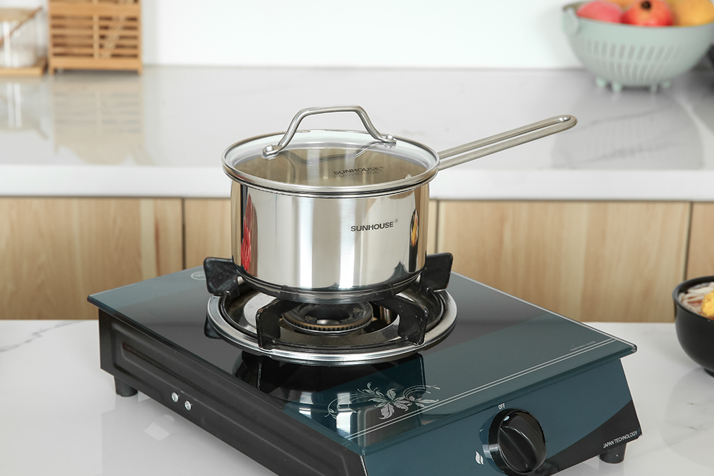 Bộ nồi quánh inox 5 đáy nắp kính Sunhouse SHG601 Màu Inox