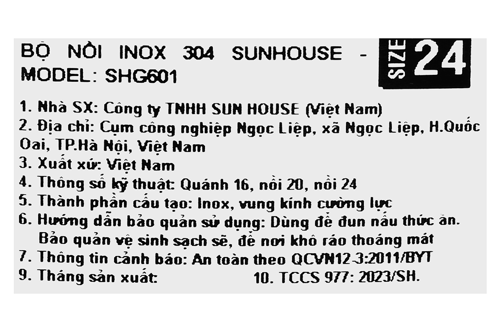 Bộ nồi quánh inox 5 đáy nắp kính Sunhouse SHG601 Màu Inox