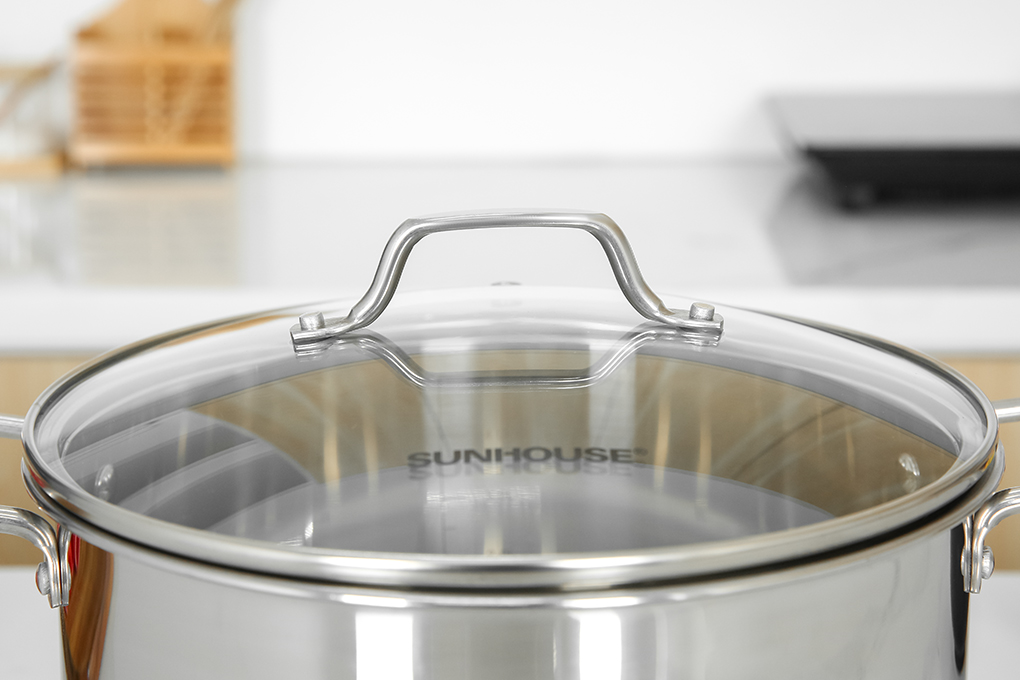 Bộ nồi quánh inox 5 đáy nắp kính Sunhouse SHG601 Màu Inox