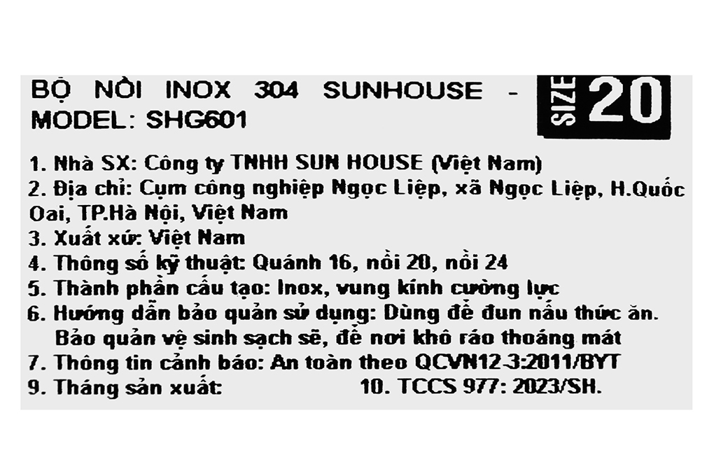 Bộ nồi quánh inox 5 đáy nắp kính Sunhouse SHG601 Màu Inox