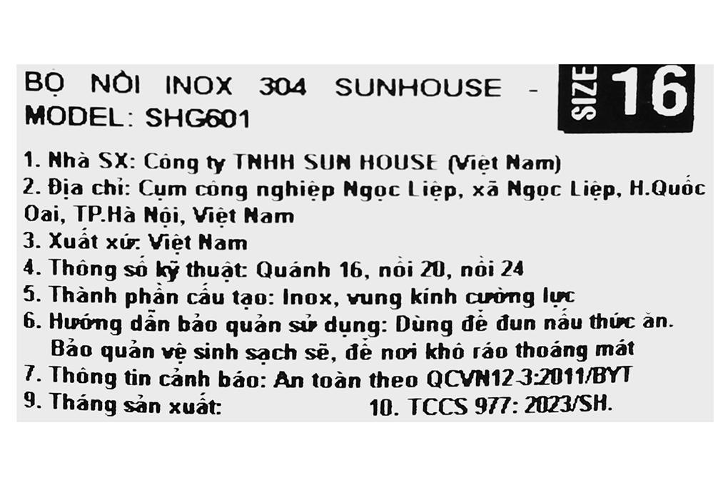 Bộ nồi quánh inox 5 đáy nắp kính Sunhouse SHG601 Màu Inox