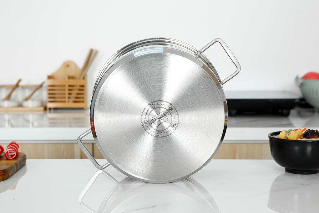 Bộ nồi quánh inox 5 đáy nắp kính Sunhouse SHG601 Màu Inox