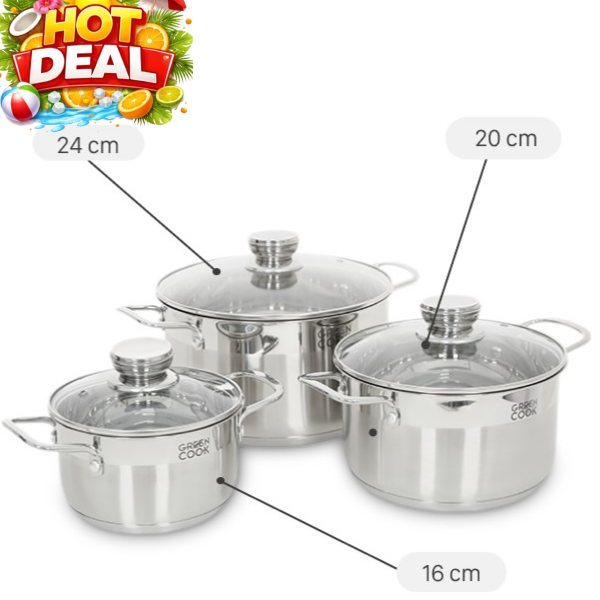 Bộ 3 nồi inox 5 đáy Green Cook GCS232-T1