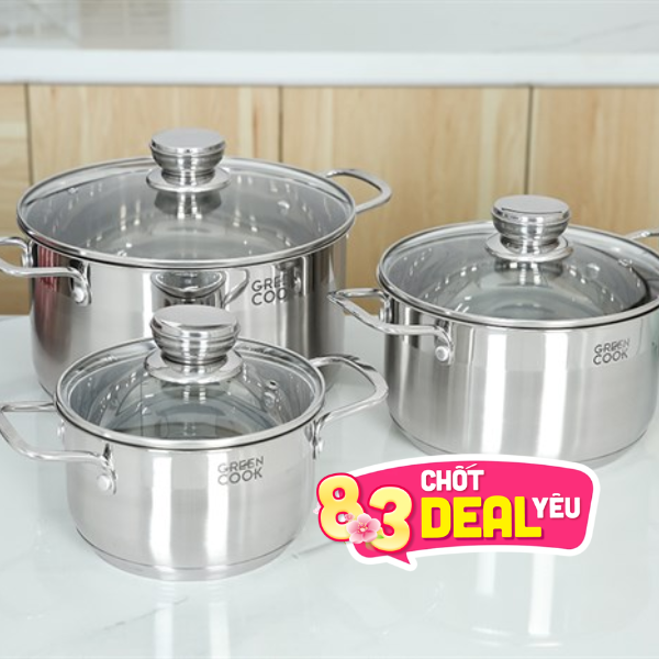 Bộ 3 nồi inox 5 đáy Green Cook GCS232-T1