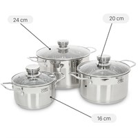 Bộ 3 nồi inox 5 đáy nắp kính Green Cook GCS232-T1