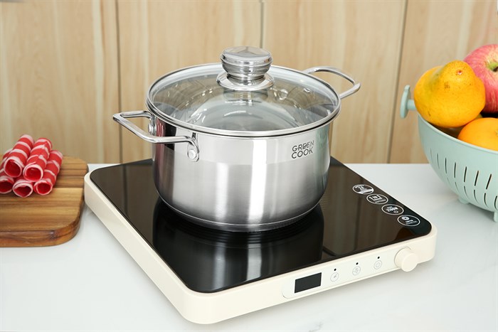 Bộ 3 nồi inox 5 đáy nắp kính Green Cook GCS232-T1 Màu Inox