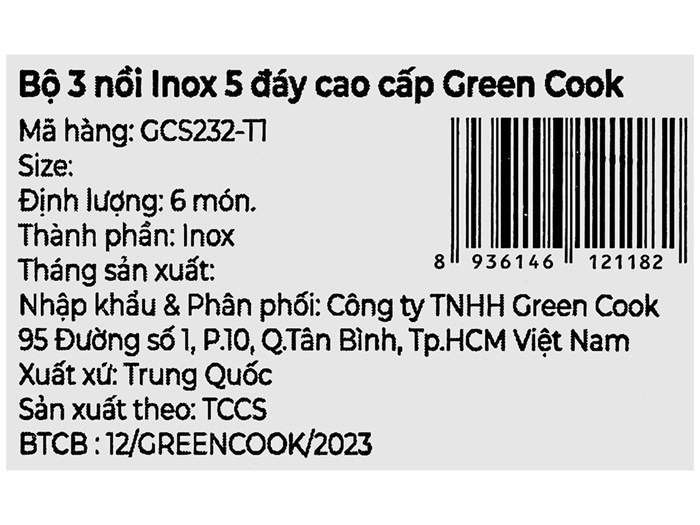 Bộ 3 nồi inox 5 đáy nắp kính Green Cook GCS232-T1 Màu Inox
