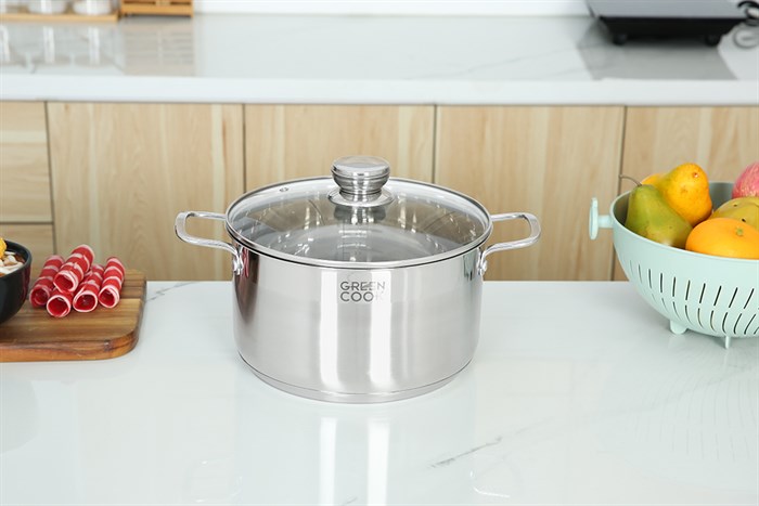 Bộ 3 nồi inox 5 đáy nắp kính Green Cook GCS232-T1 Màu Inox