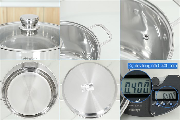 Bộ 3 nồi inox 5 đáy nắp kính Green Cook GCS232-T1 Màu Inox