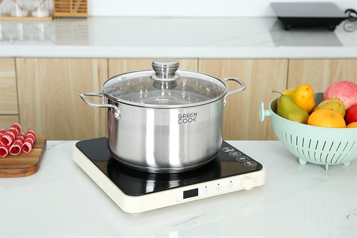 Bộ 3 nồi inox 5 đáy nắp kính Green Cook GCS232-T1 Màu Inox