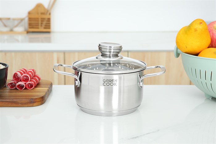 Bộ 3 nồi inox 5 đáy nắp kính Green Cook GCS232-T1 Màu Inox