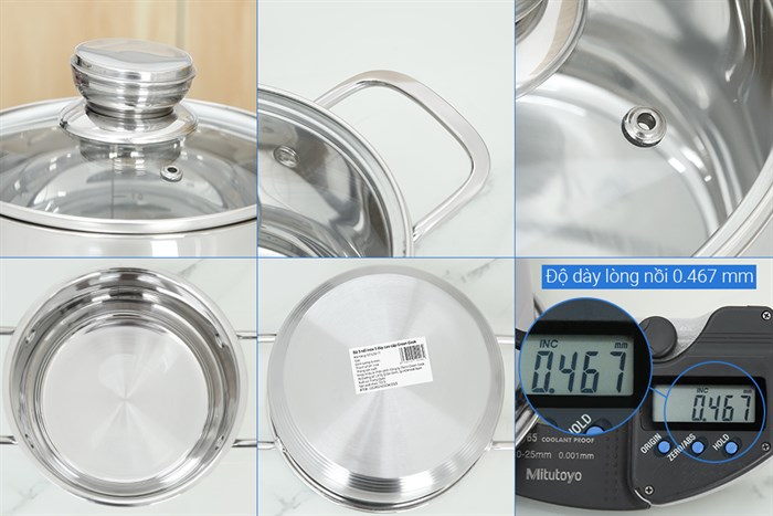 Bộ 3 nồi inox 5 đáy nắp kính Green Cook GCS232-T1 Màu Inox