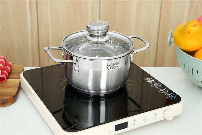 Bộ 3 nồi inox 5 đáy nắp kính Green Cook GCS232-T1 Màu Inox