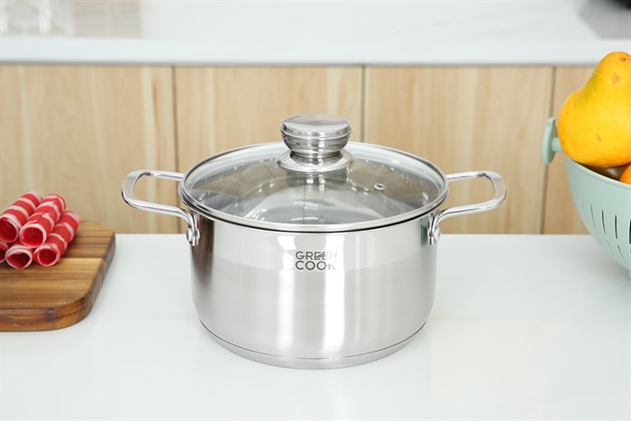 Bộ 3 nồi inox 5 đáy nắp kính Green Cook GCS232-T1 Màu Inox