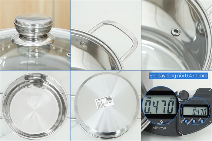 Bộ 3 nồi inox 5 đáy nắp kính Green Cook GCS232-T1 Màu Inox