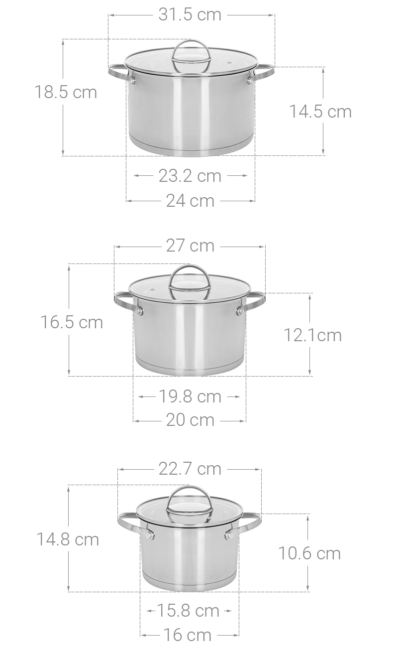 Bộ 3 nồi inox 3 đáy nắp kính Delites CW-B041-A