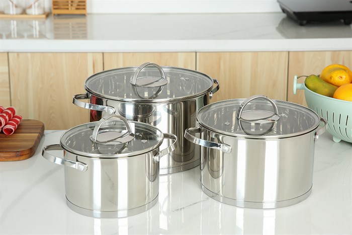 Bộ 3 nồi inox 3 đáy nắp kính Delites CW-B041-A