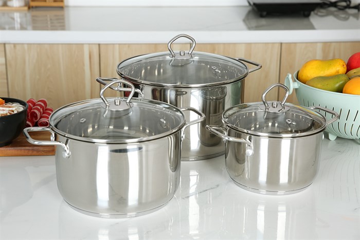 Bộ 3 nồi inox 3 đáy nắp kính Delites CW-B007-1