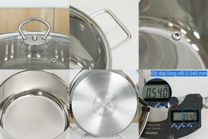 Bộ 3 nồi inox 3 đáy nắp kính Delites CW-B007-1 Màu Inox