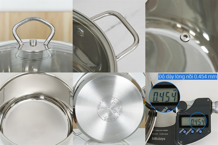 Bộ 3 nồi inox 3 đáy nắp kính Delites CW-B007-1 Màu Inox