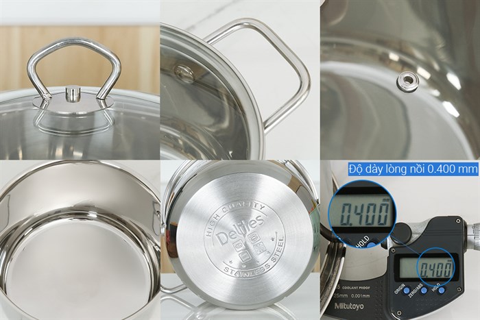 Bộ 3 nồi inox 3 đáy nắp kính Delites CW-B007-1 Màu Inox