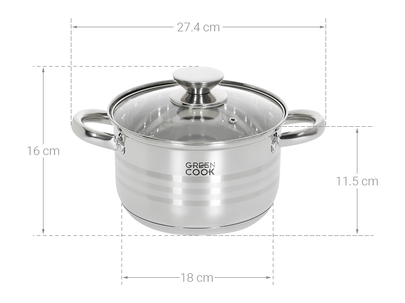 Nồi inox 5 đáy nắp kính 18 cm Green Cook GCS243-18IH
